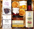 Geschenkkorb mit Kaffee, Tee, Sirup, Honig und Konfitüre